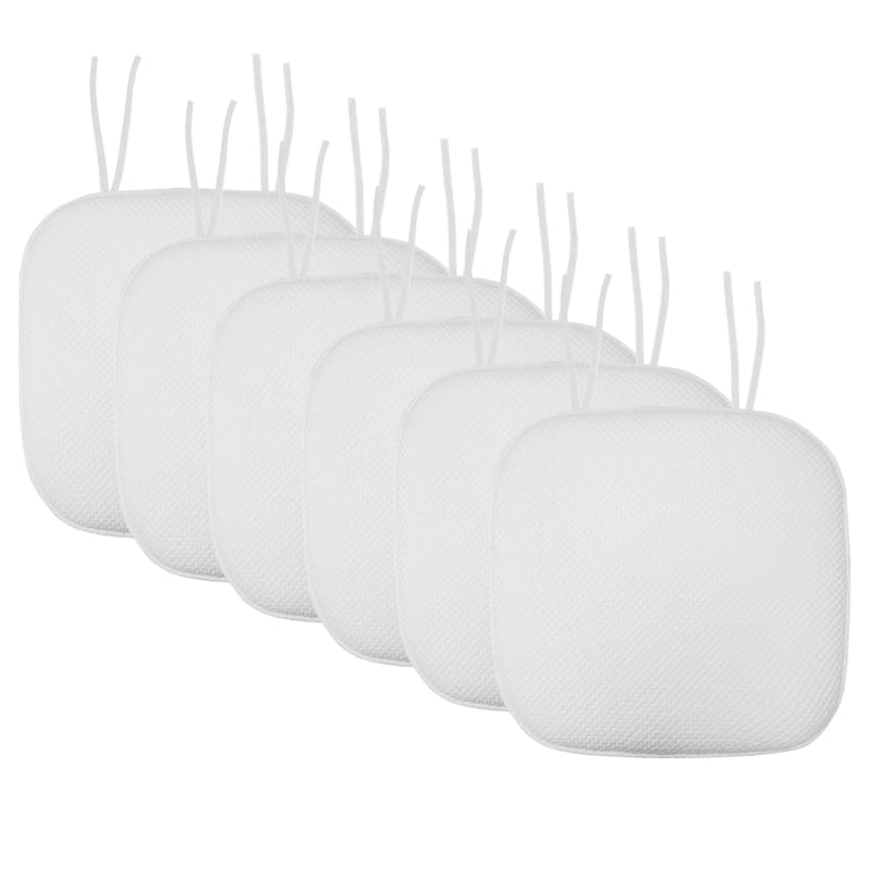 Sweet Home Collection Honeycomb Memory Foam Non Slip Chair Cushion Pad with Ties 16" x 16" - Set of 6 - White