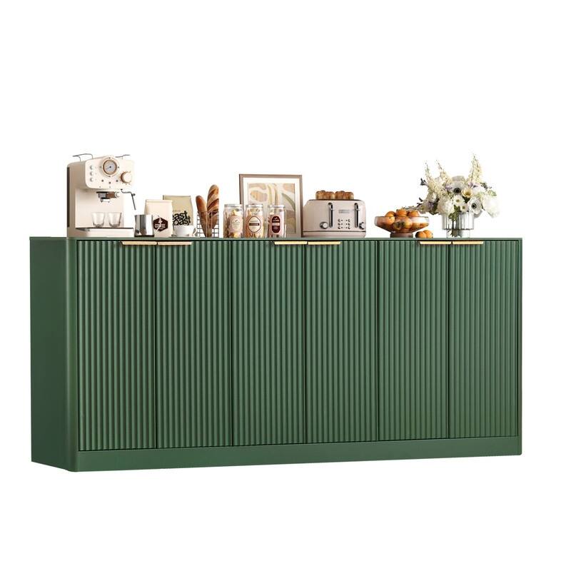 Modern 67" Fluted Buffet Sideboard Cabinet with Shelves, TV Stand Storage Cabinet with 4 Wave Doors for Organized Living Spaces