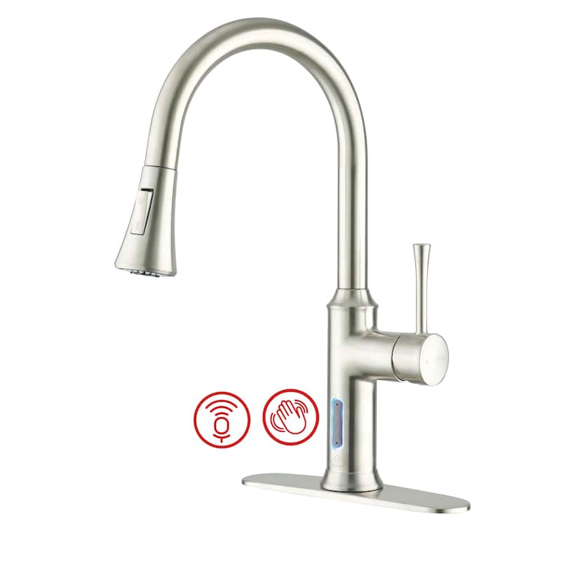 Smart Touchless Single Handle Pull-Down Sprayer Kitchen Faucet with Infrared Sensor and Smart Voice Control