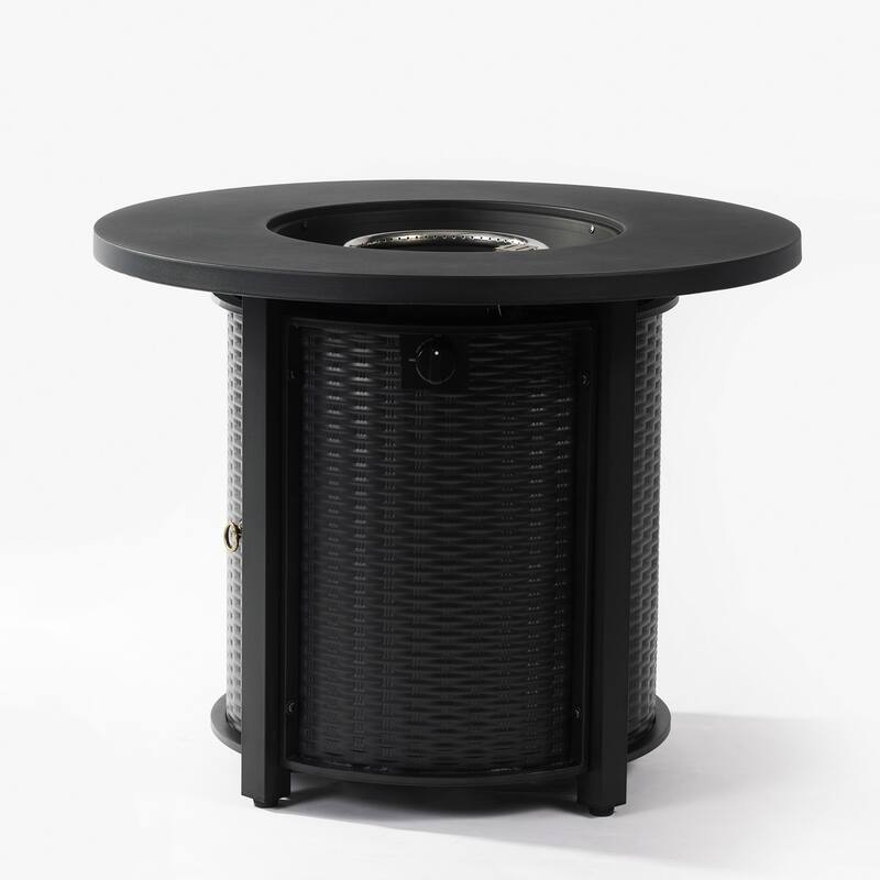 GDFStudio - Phoenix Round Steel Fire Pit Table with Steel Lid and Lava Rocks