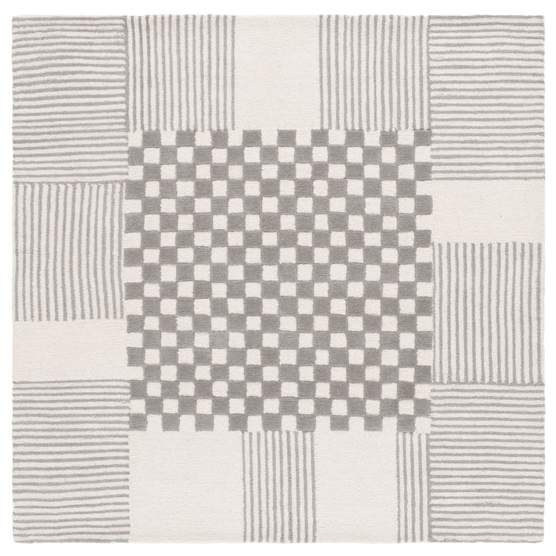 SAFAVIEH Handmade Genre Kiek Checkered Wool Rug - 6' Square - Grey/Ivory