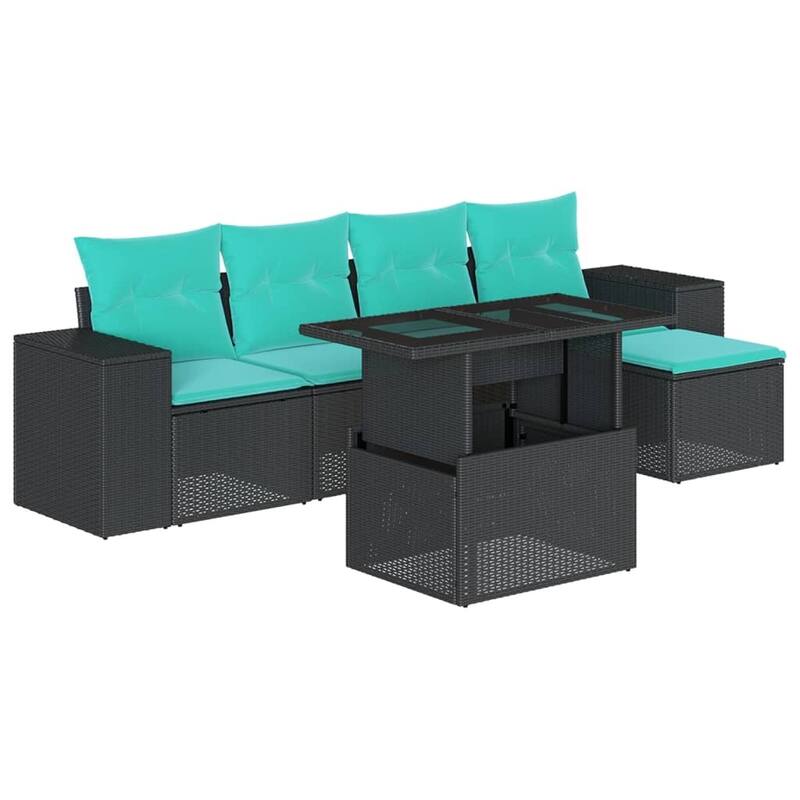 vidaXL Patio Sofa Set with Cushions Table and Couches 6 Piece Poly Rattan - 21.7 x 24.4 x 27.2