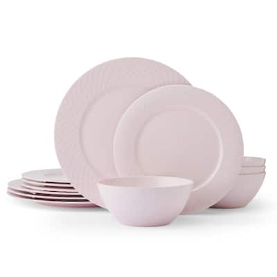 Mikasa Trellis 12-Piece Dinnerware Set, Service for 4, Pink