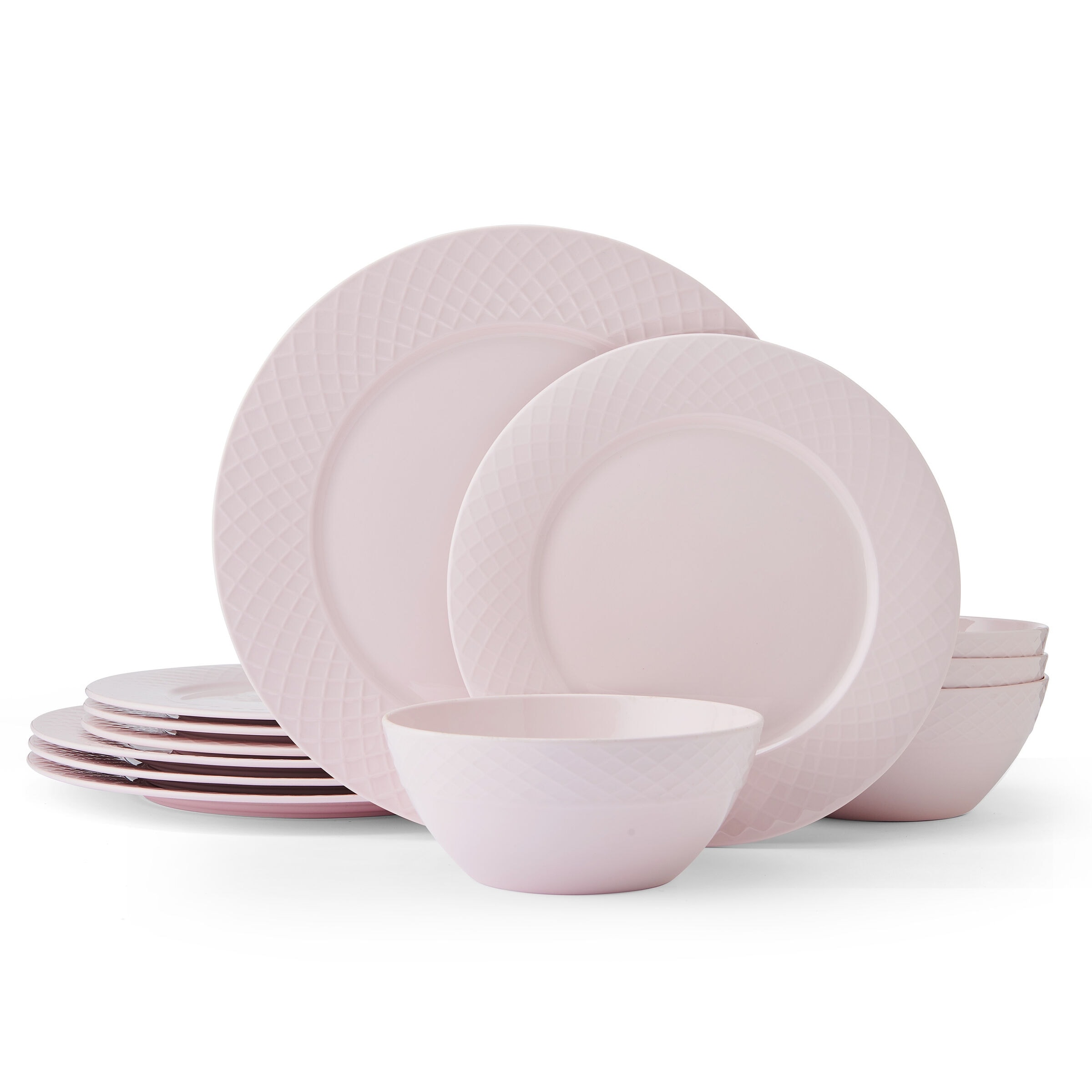 Mikasa Trellis 12-Piece Dinnerware Set, Service for 4, Pink - Bed
