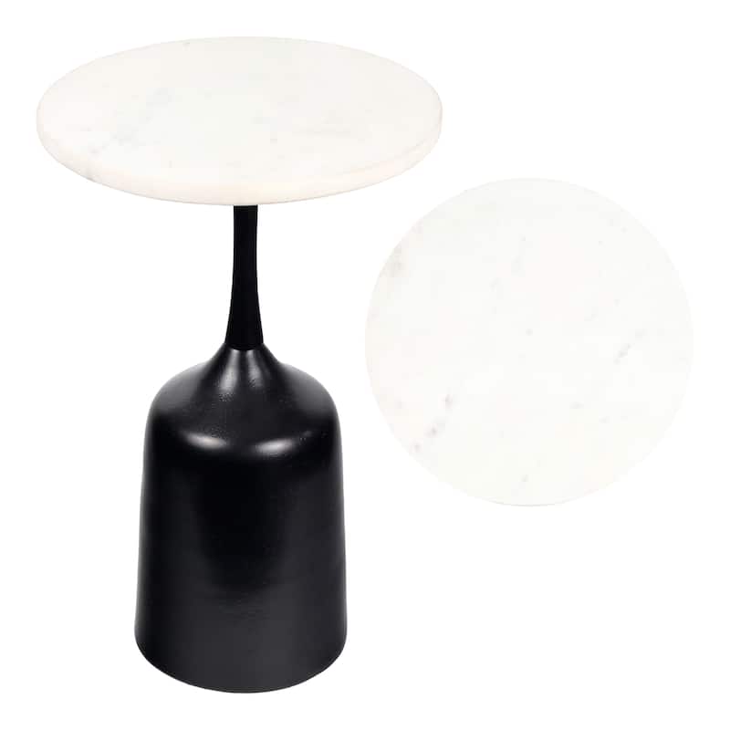 JONATHAN Y Pip 20.25″ Metal Drink, End Table w/ White Marble Round Top & Bell Pedestal Base