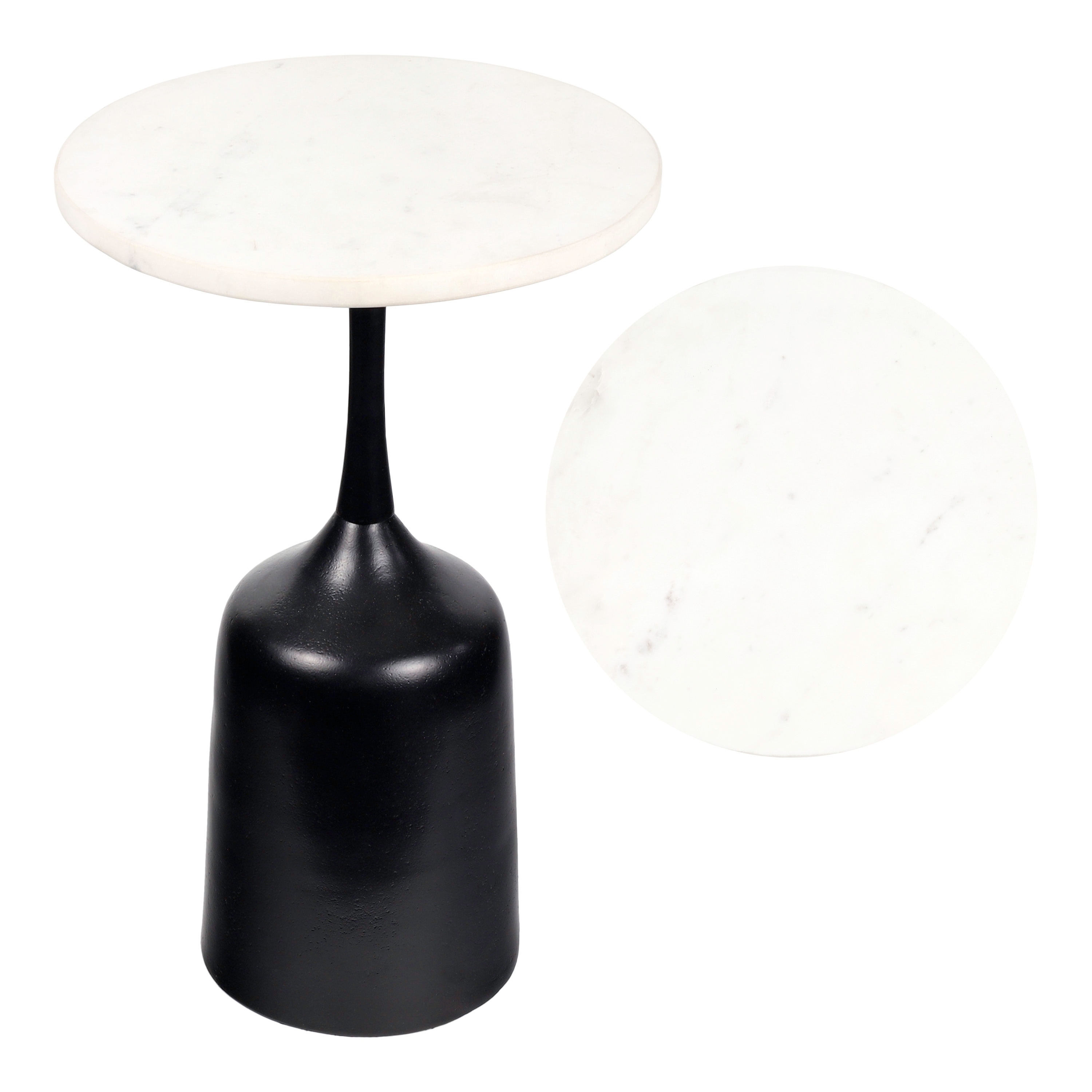 Pip Modern Metal Pedestal Drink Table with Marble Round Top, Bell-Shaped Base Accent Table for Living Room