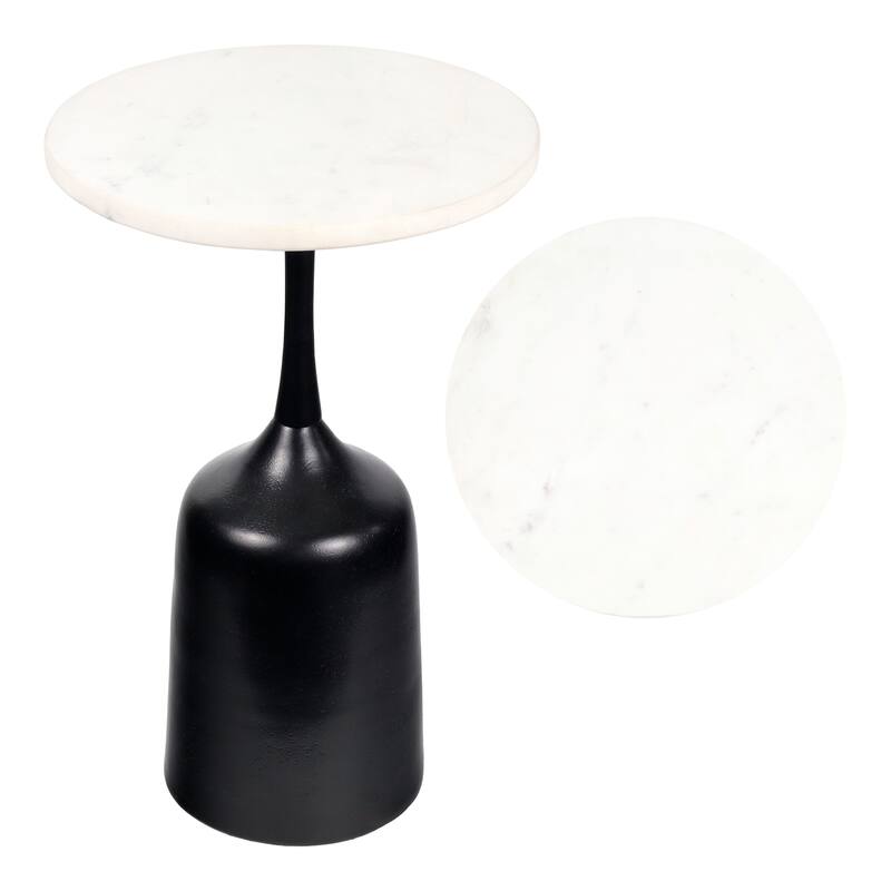 Pip 20.25″ Metal Drink, End Table w/ White Marble Round Top & Bell Pedestal Base, By JONATHAN Y