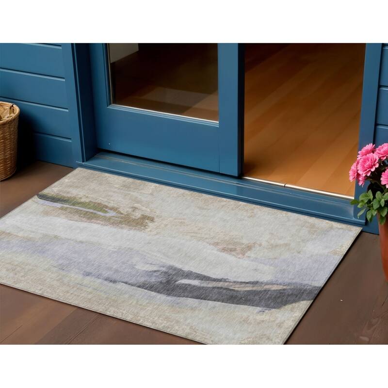 HomeRoots Abstract Transitional Rectangle Outdoor Rug - 3' x 5'