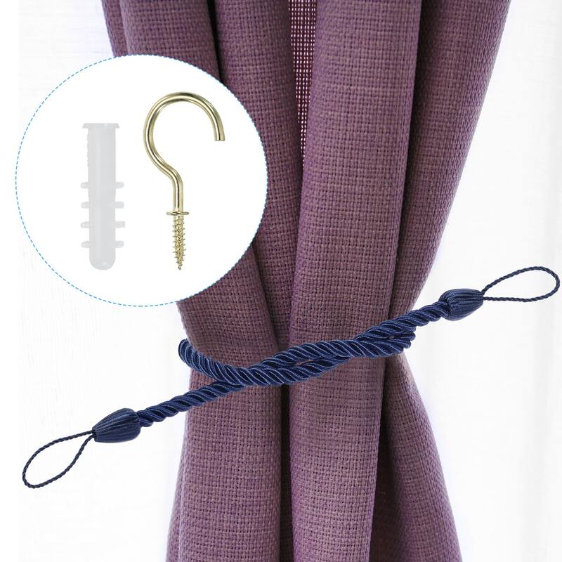 2pcs Curtain Tiebacks Ropes, Decorative Tie Backs with Hooks & Bolts