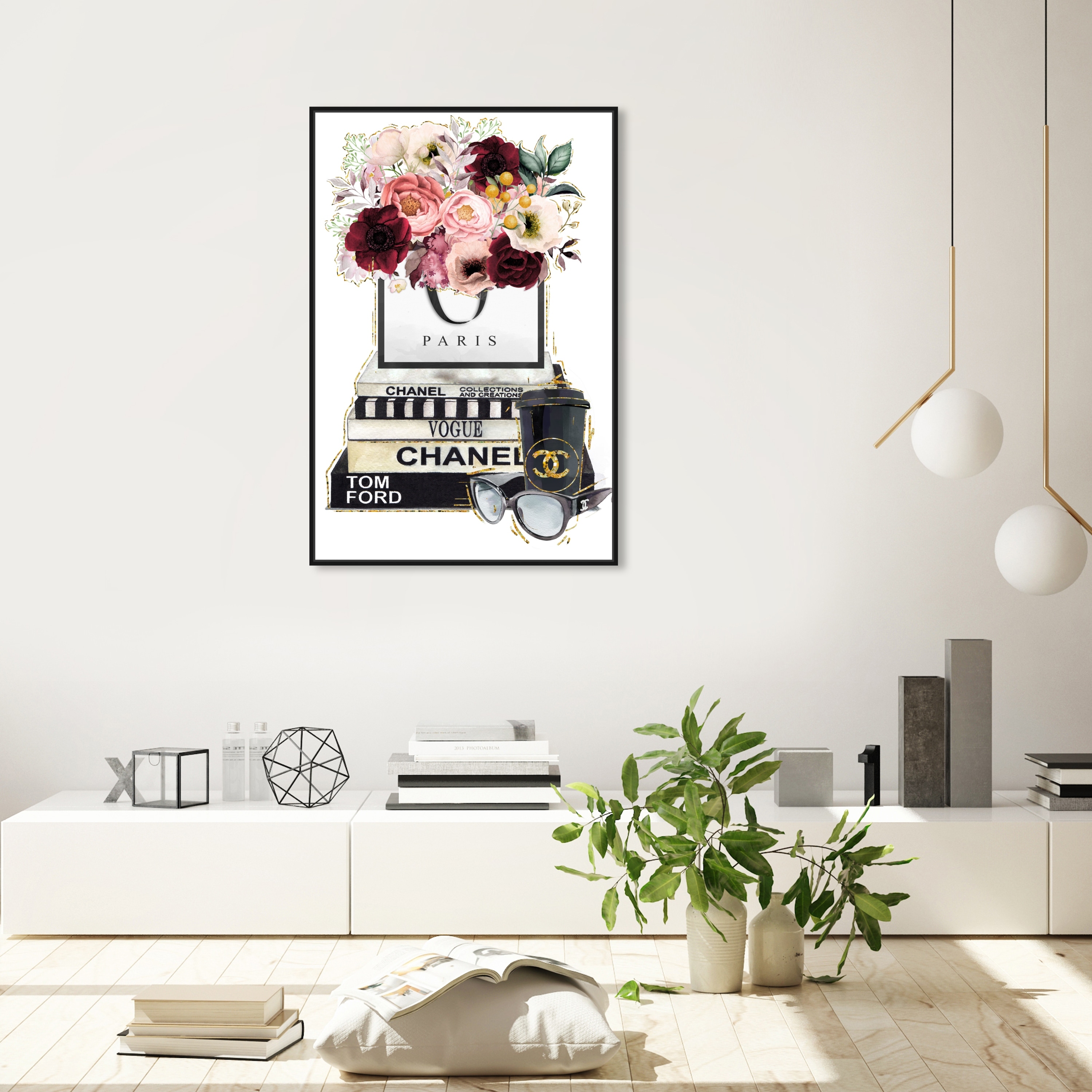 Oliver Gal 'Red and Blush Flowers Books' Fashion Black Wall Art