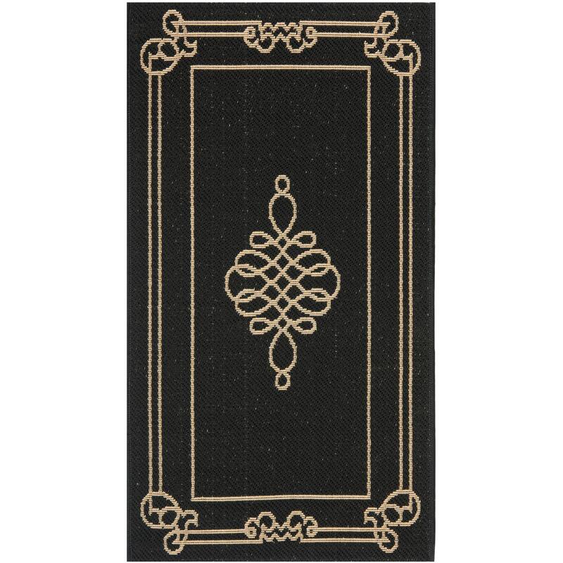 SAFAVIEH Courtyard Vasudha Indoor/ Outdoor Waterproof Patio Backyard Rug - 2' x 3'7" - Black/Creme