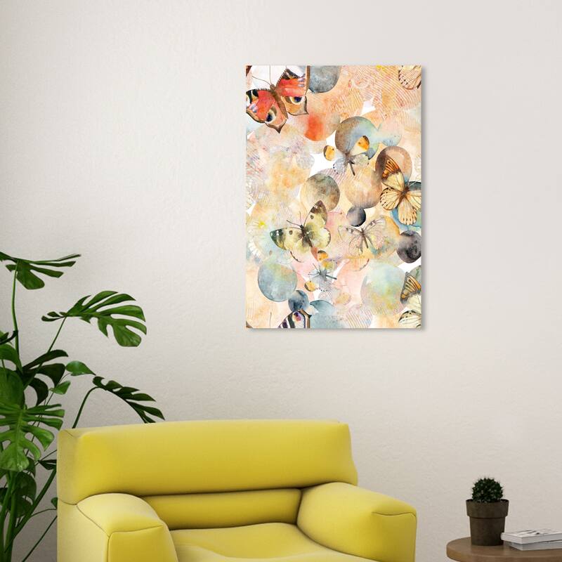 Wynwood Studio Canvas Animals Marius Butterflies White and Vanilla Modern & Contemporary Wall Art Canvas Print - White, Blue - 30 x 20