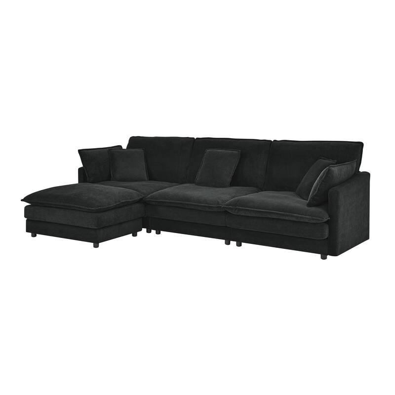 Roomfitters Modular L-Shaped Sectional Sofa with Ottoman, Plush Towel Fabric 4-Seater