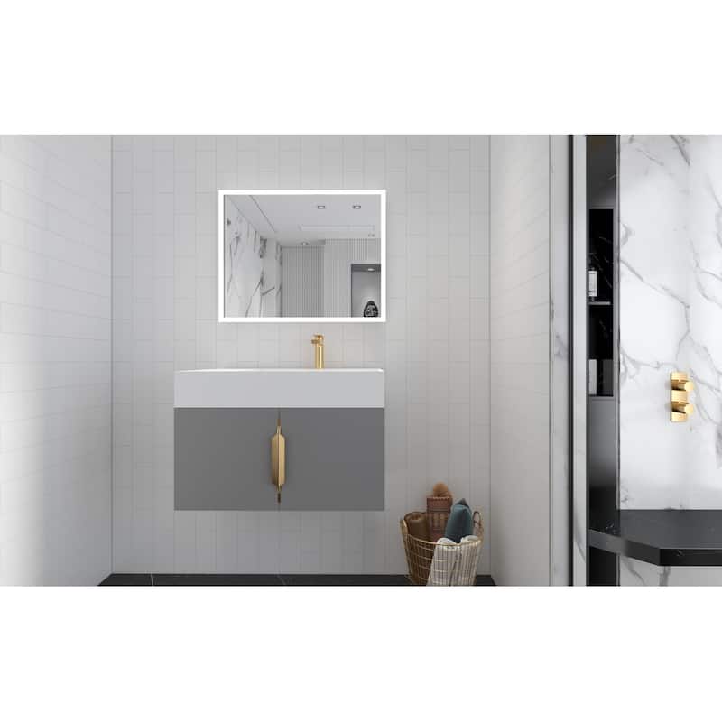 Amazon 30" Wall Mounted Bathroom Right Basin Vanity Set w/ White Top