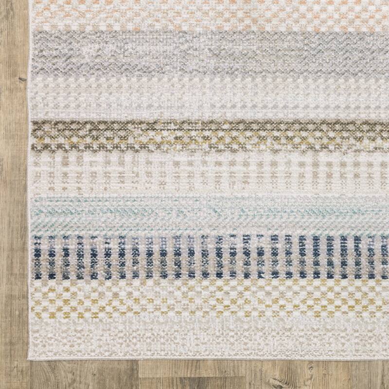 Calliope Textural Geometric Striped Ivory/ Multi Area Rug
