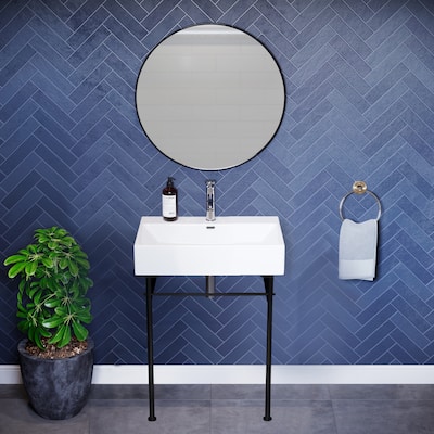 Claire 24" Console Sink White Basin Black Legs