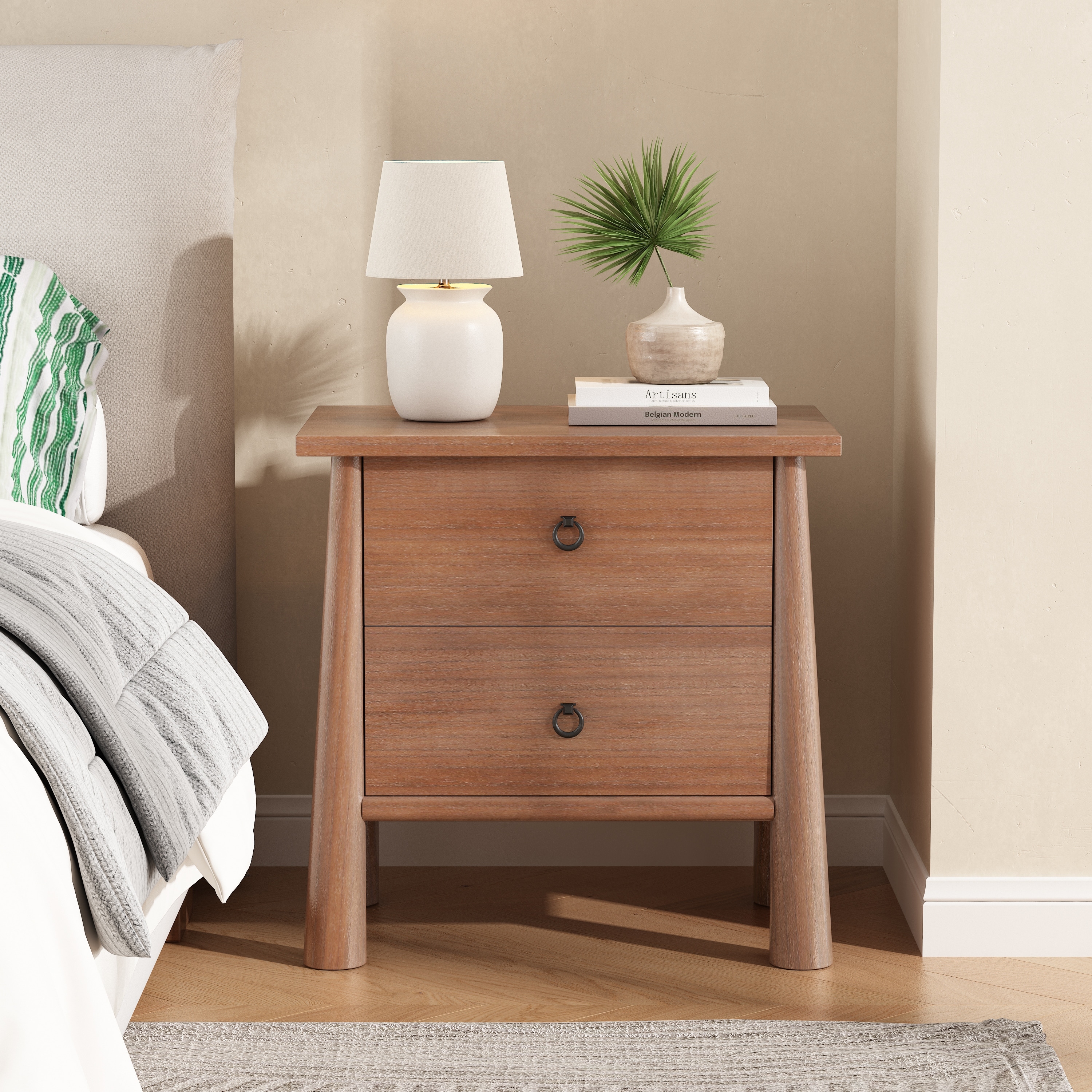Christopher Knight Home - Modern Minimalist 23.62" Nightstand with Solid Wood Round Tapered Legs, Multi-Functional Use