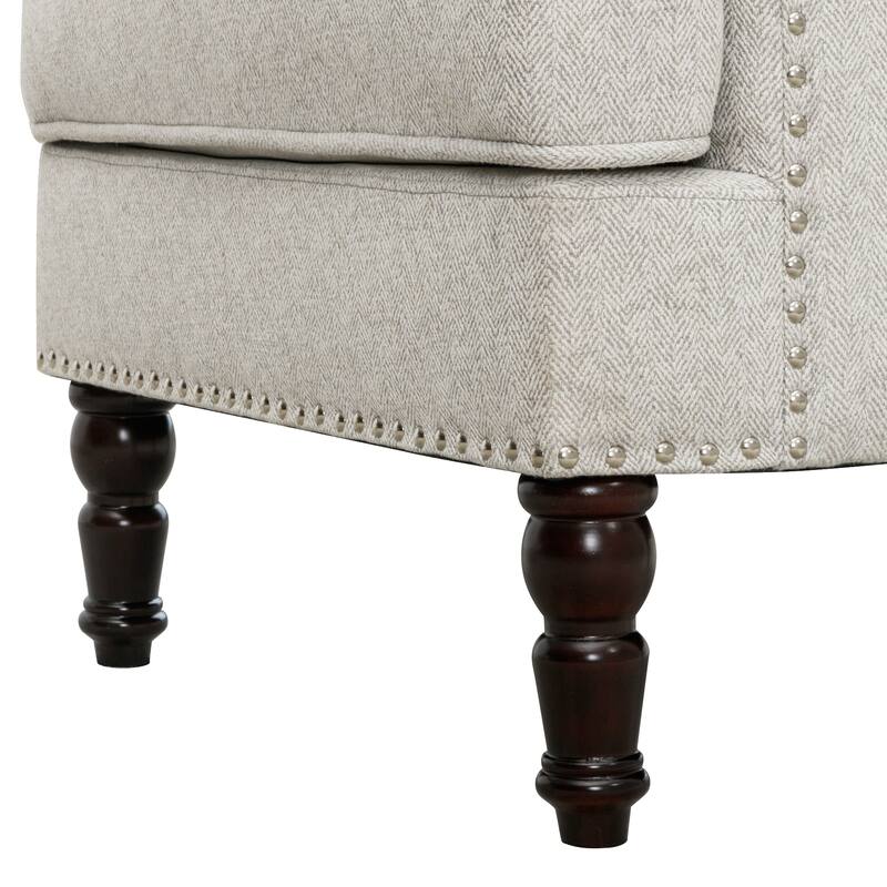 Modern Fabric Accent Chair with Upholstered Armrest Wooden Legs and Pillow for Living Room