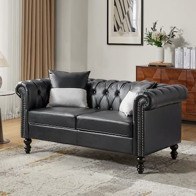 Faustina Traditional 62.2" Wide Leather Sofa with Solid Wood Legs
