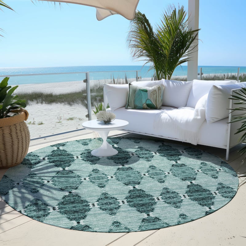 Machine Washable Indoor/ Outdoor Chantille Modern Boho Damask Rug
