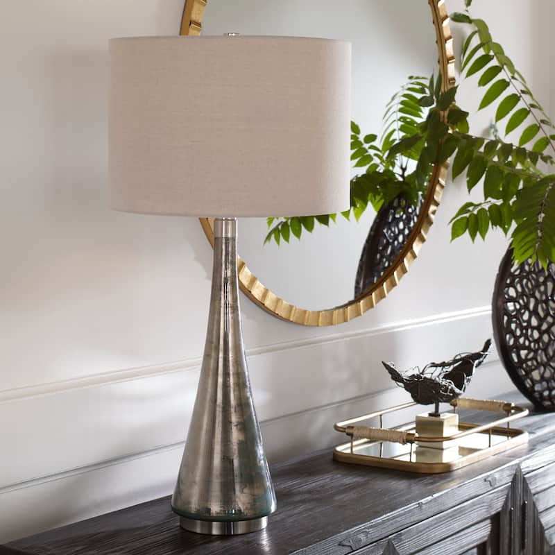 Tapered Base Glass Table Lamp with Drum Shade - 33.5"