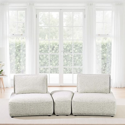Stavan Modular Curved 2 Seat Sofa, Ottoman Gray Boucle Adjustable Back