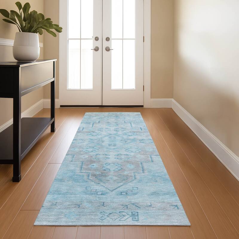 Premium Washable Super Soft Vintage Traditional Mayfield Rug - Sky - 2'3" x 7'6"