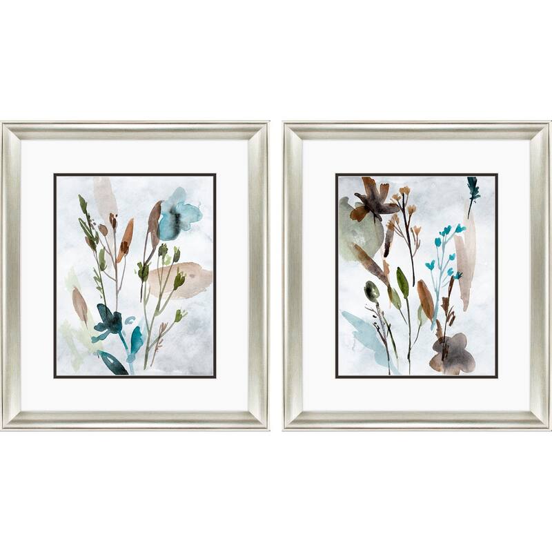 HomeRoots Set Of Two Watercolor Wildflower Silver Framed Wall Art