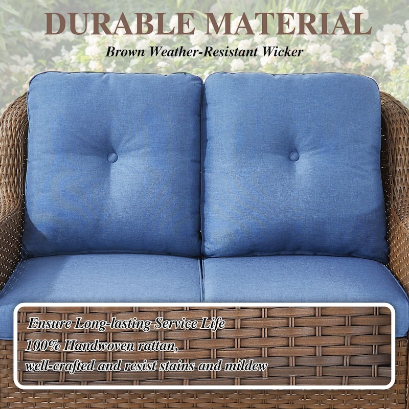 Loveseat Outdoor Patio Sofa Couch Brown - Blue