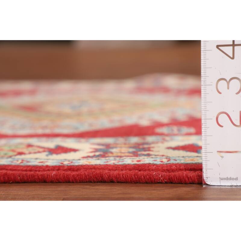 Geometric Red Kazak Oriental Accent Rug Handmade Foyer Wool Carpet - 2'7" x 3'10"