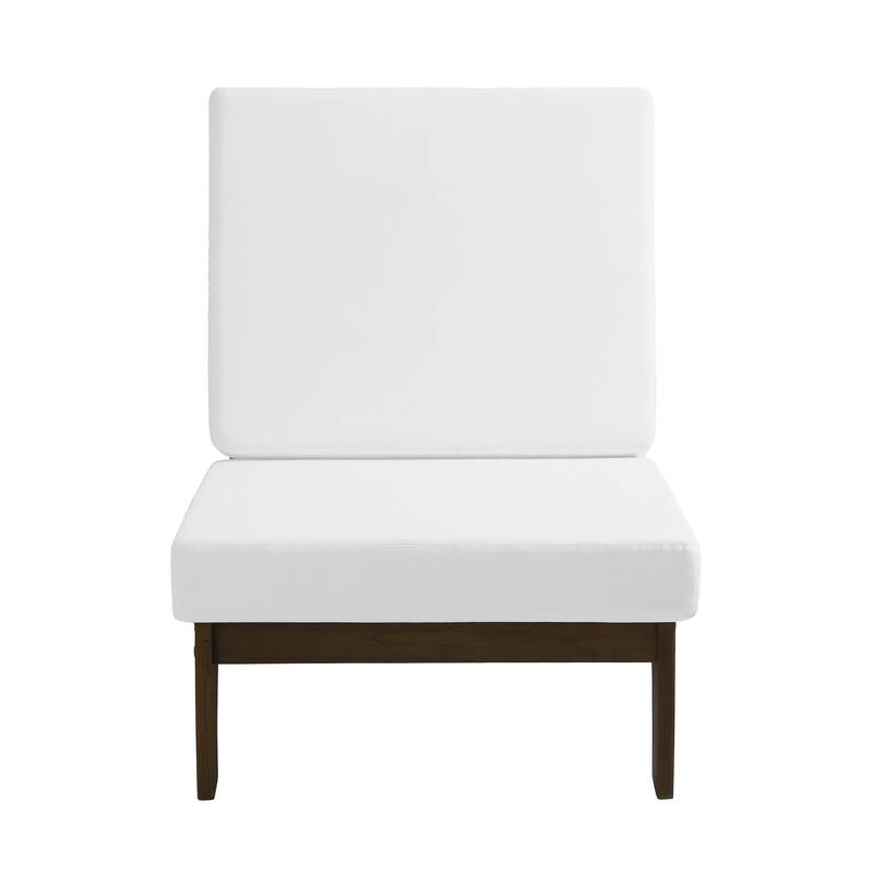 Outdoor Sectional Furniture Teak Conversation Set with Side Table - Brown Wood - White/Chair