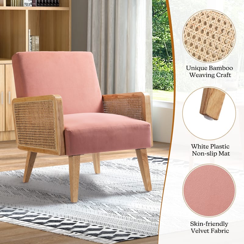 Carmina Upholstered Accent Chair with Natural Rattan Arms by HULALA HOME