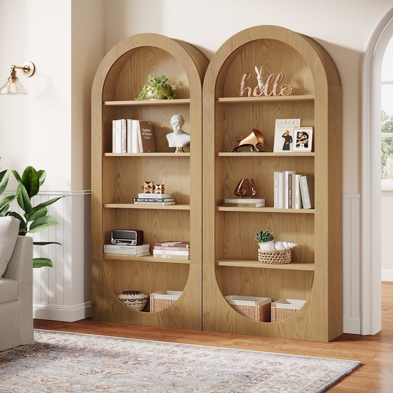 70.9" Arched Tall Bookshelf with Open Shelves for Living Room