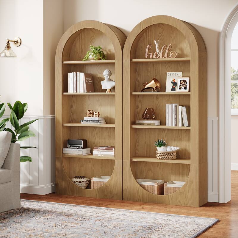 70.9" Arched Tall Bookshelf with Open Shelves for Living Room