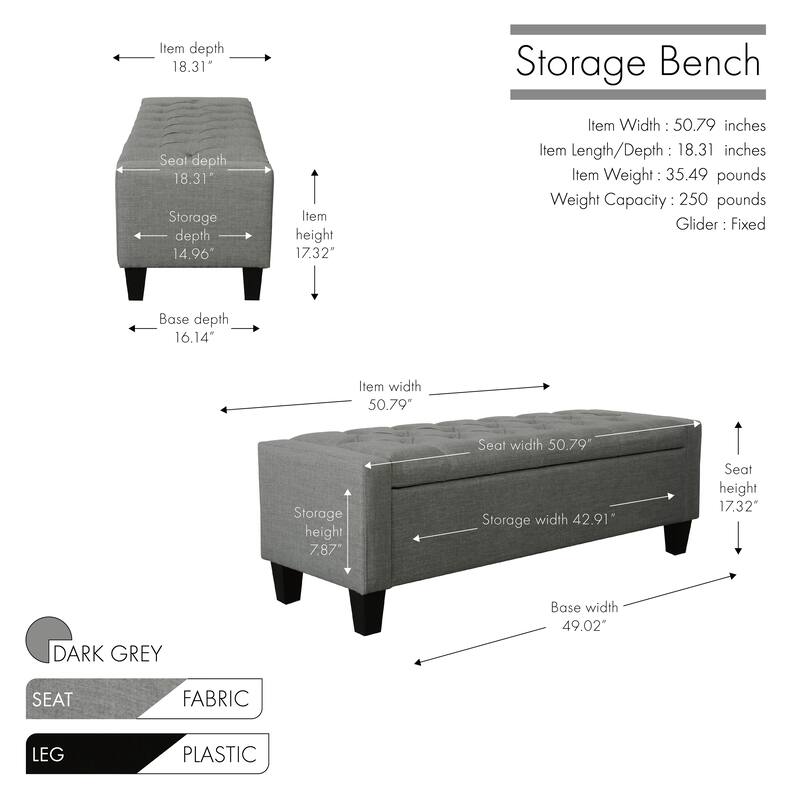 Porthos Home Wren Fabric Button Tufted Storage Bench