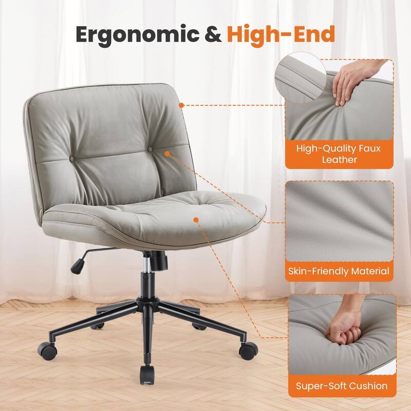 PU Leather Adjustable Height Wide Seat Criss Cross Office Chair with Armless & Changeable Feet