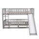 preview thumbnail 3 of 5, Gray Twin over Twin Low Bunk Bed with Fence and Slide for Toddler Kids Teens