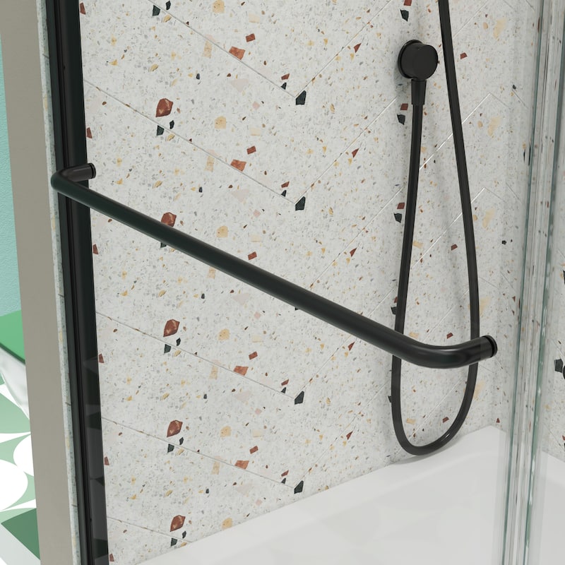 58'' H Glass Double Sliding Shower Door, Bathtub Bypass shower door in Black/Chrome - 60x58
