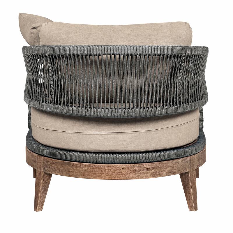 Kimi 33 Inch Outdoor Patio Accent Chair, Olefin Cushions, Gray Woven Rope