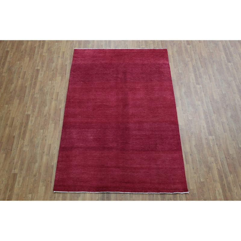 Hand Knotted Oriental 100% Wool Carpet Modern Solid Pink Gabbeh Area Rug - 9' 2'' X 6' 1''