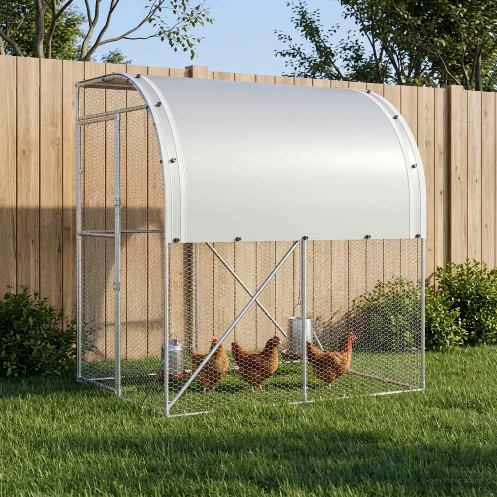 vidaXL Chicken Coop Silver Galvanised Steel Poultry Cage Outdoor Habitat House