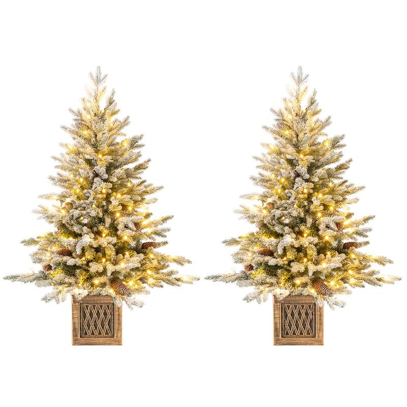 Gymax 2PCS 4 FT Artificial Xmas Tree Flocked Christmas Tree w/ 231 PE - See Details - Green - 4 Foot