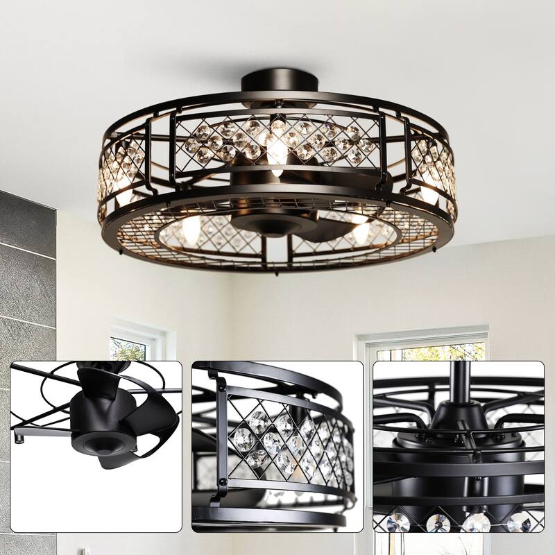 27" Black Fandelier Crystal Ceiling Fan with Light and Remote Control