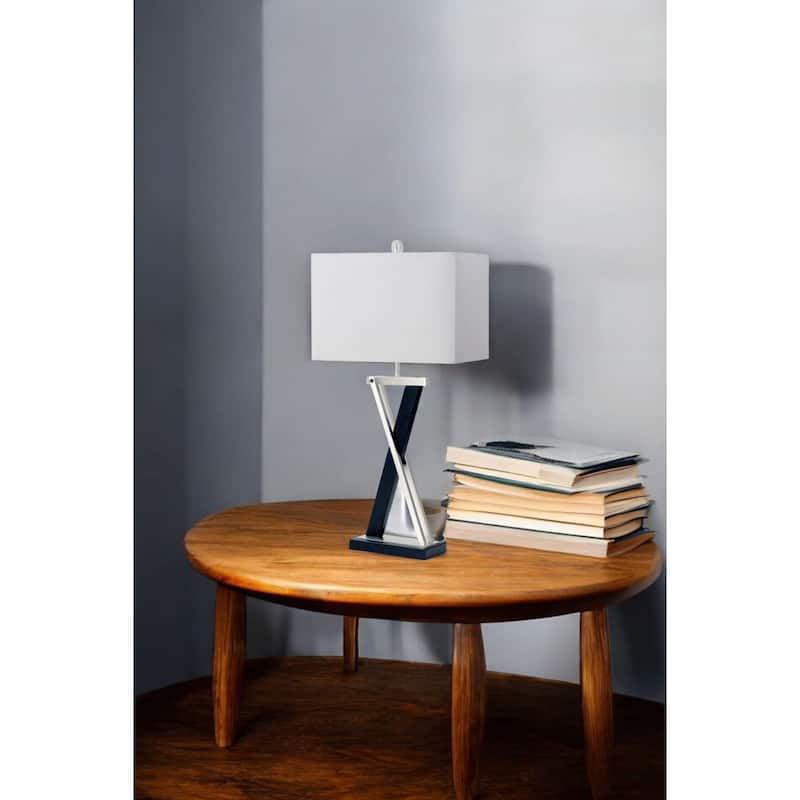 Black Metal Coastal Table Lamp Set of 2 with White Linen Shades and 3 Way Switch - 15” x 8” x 28.5” (D x W x H)