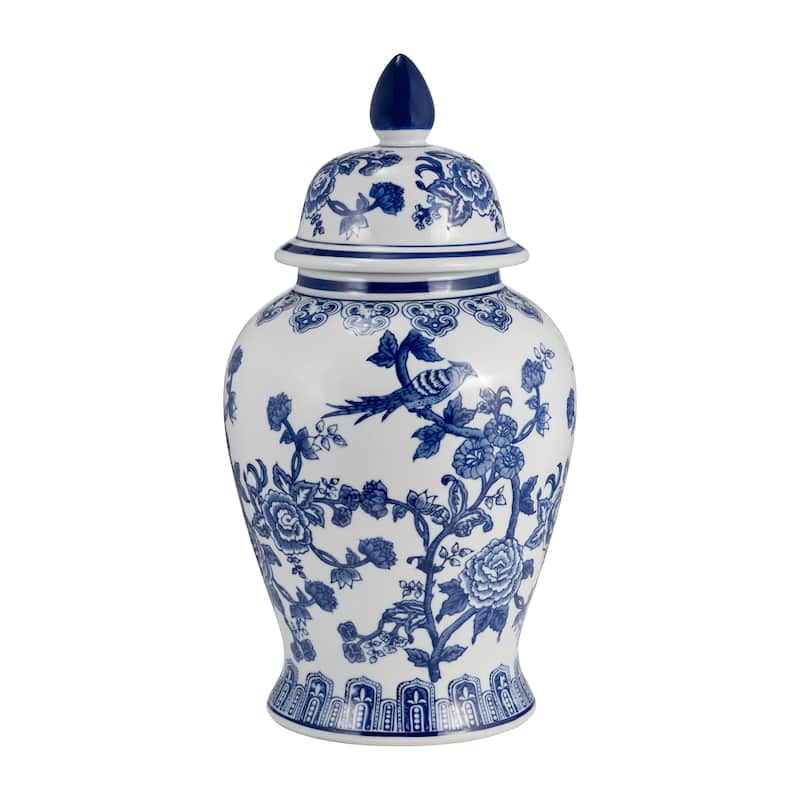 Sagebrook Home Ceramic Chinoiserie Ginger Jar with Lid