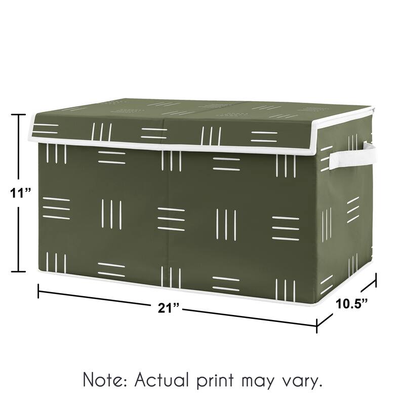 Hunter Green Boho Mudcloth Boy Girl Kid Fabric Toy Bin Storage White Bohemian Woodland Tribal Hatch Gender Neutral Safari Jungle