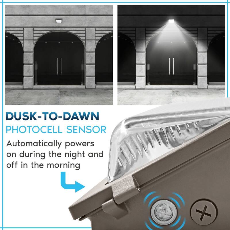 Luxrite Slim LED Wall Pack Light with Dusk to Dawn, 72W-120W Tunable, 16200LM, 3CCT 3000K-5000K, IP65, 120-277V (2 Pack)