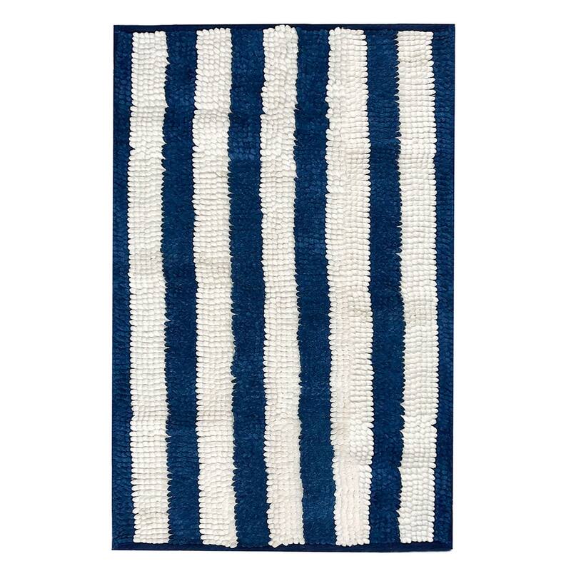 30"x20" - Blue White Stripe Soft Cozy Plush Chenille Bath Mat Bathroom Rug