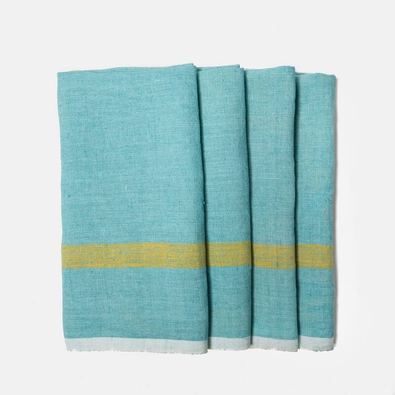 Caravan Laundered Linen Napkins - Set of 4 - Aqua/Lime - Set of 4 - Lime