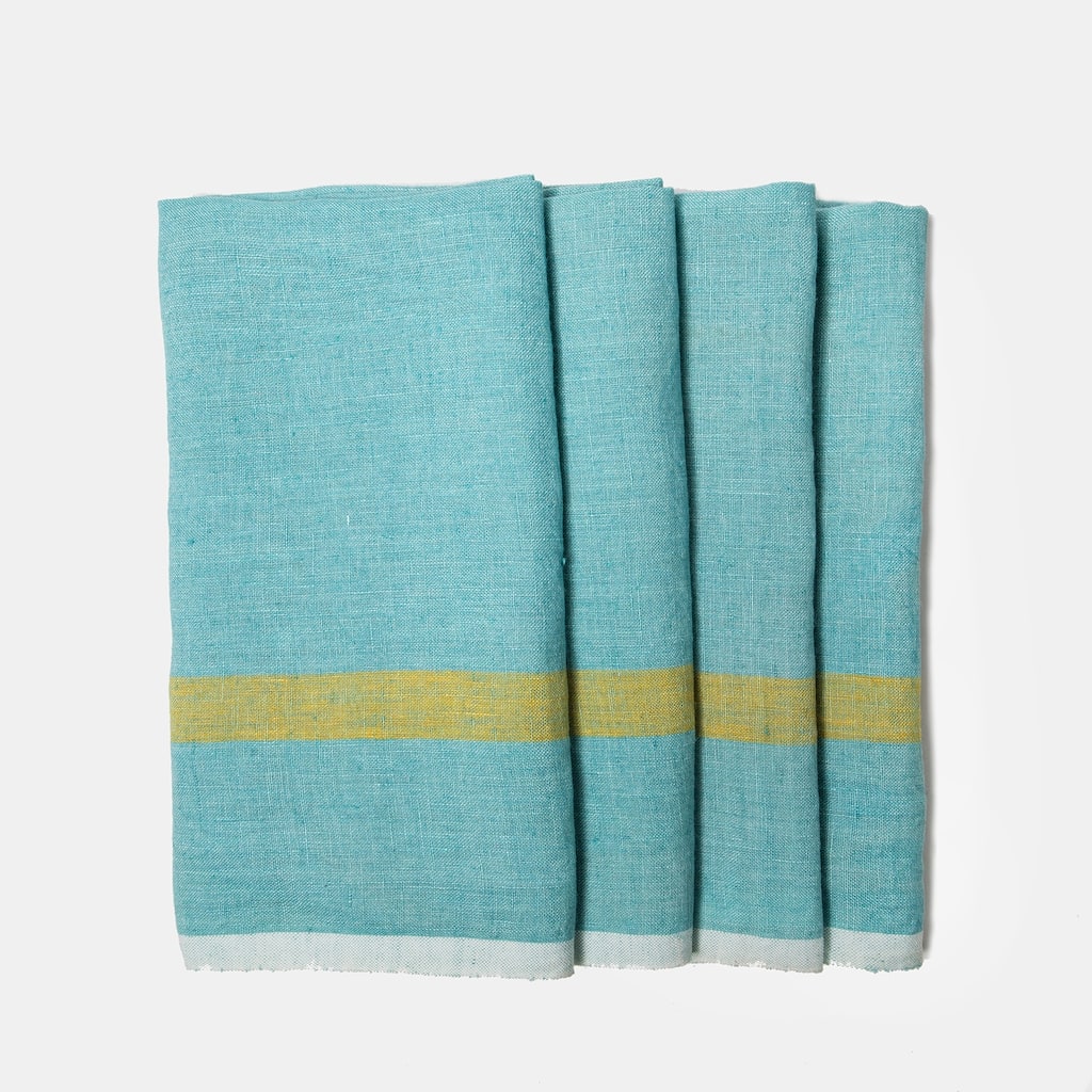 Caravan Laundered Linen Napkins - Set of 4 - Aqua/Lime